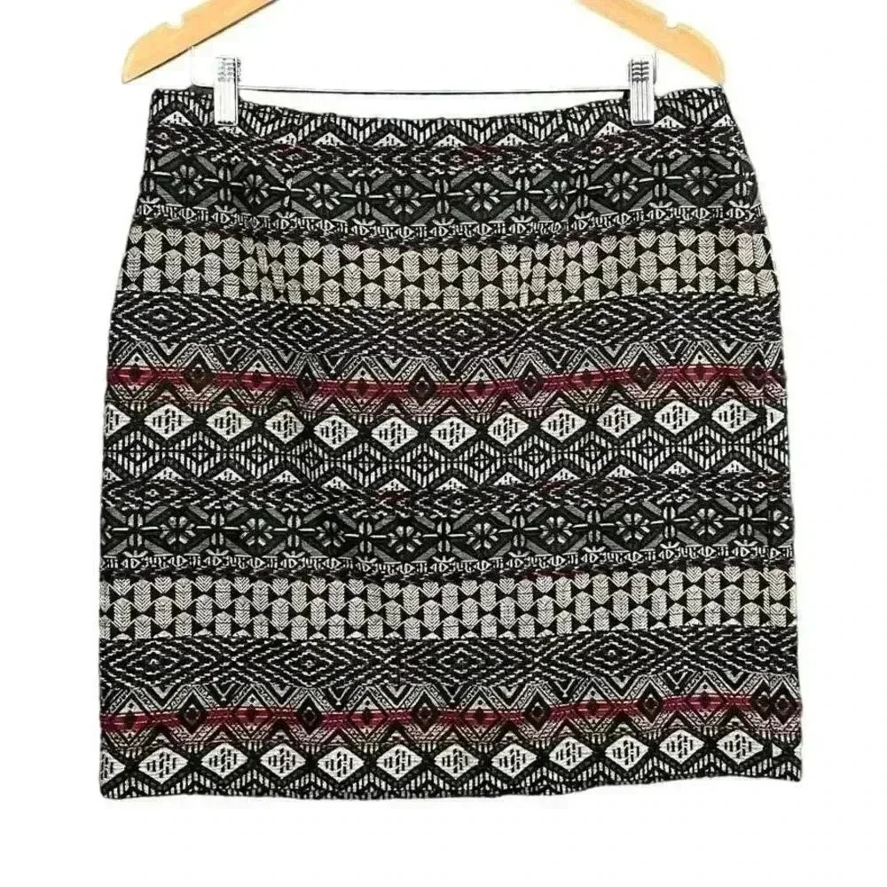 J Jill Lined Skirt MEDIUM Women's Tribal Aztec Pencil‎ Fitted Short Straight